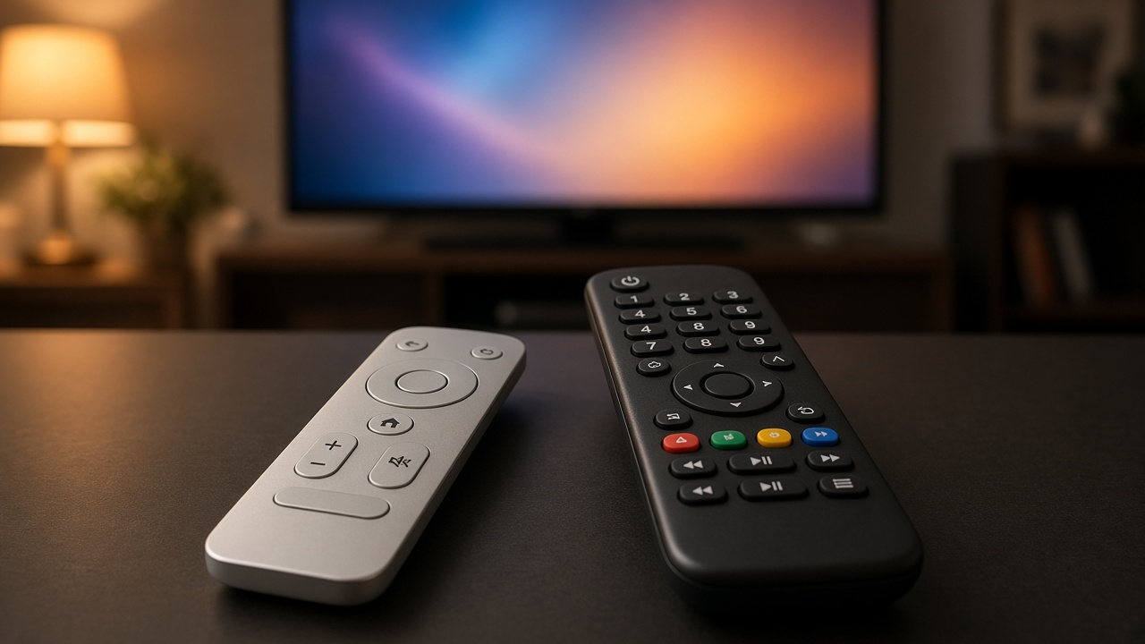 Apple TV and Spectrum TV remotes side by side