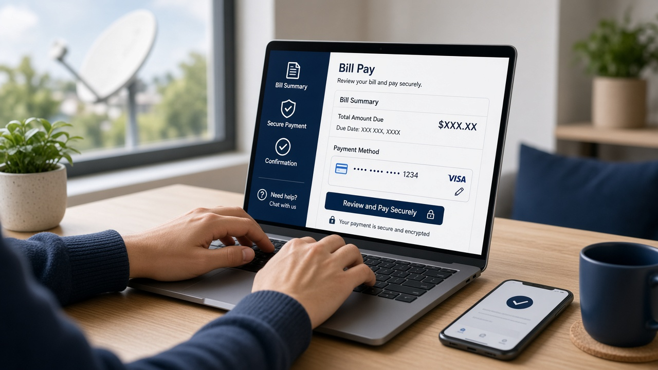 Viasat online bill payment screen displayed on a laptop