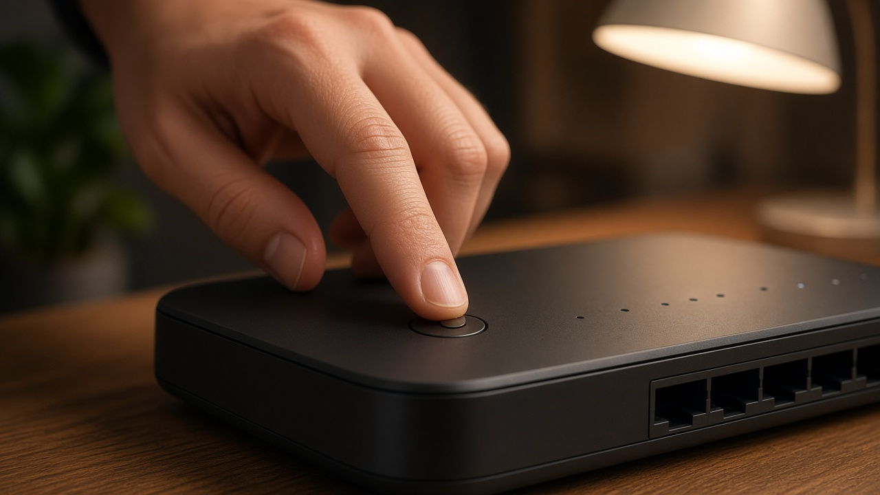 Premium Wi-Fi router with antenna arcs on a modern desk