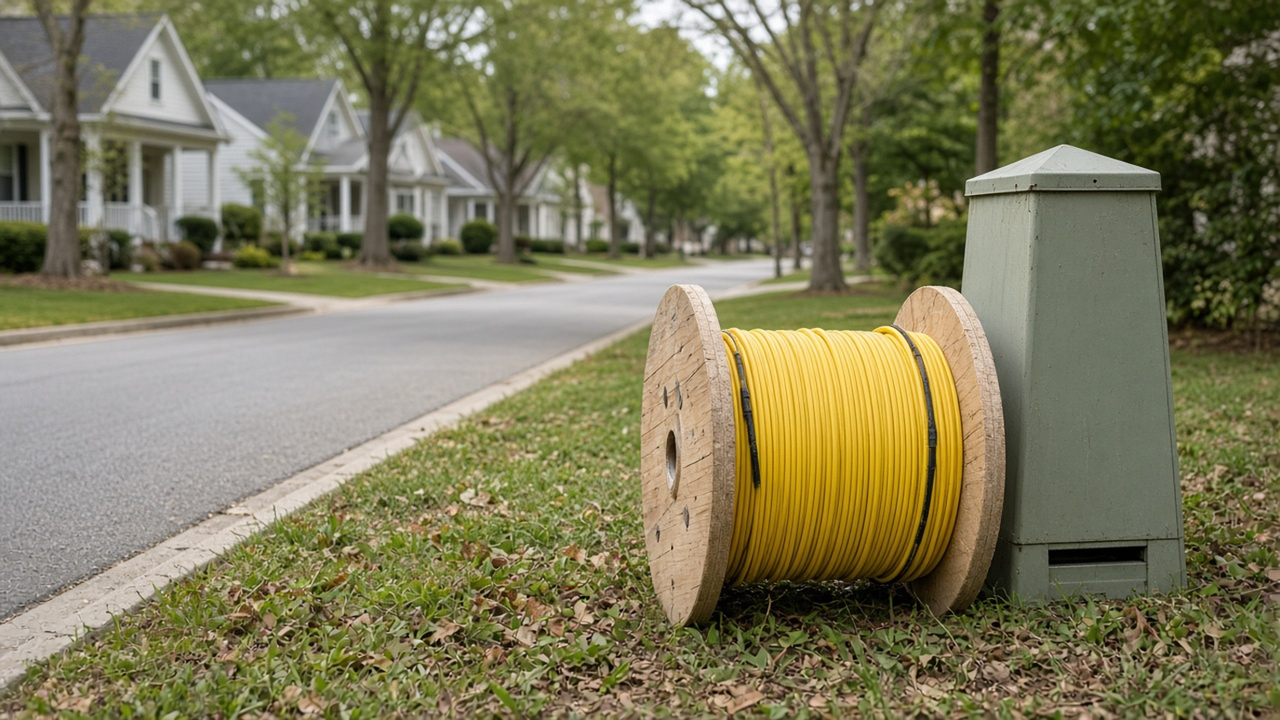 Suburban home concept contrasting a fiber drop with a cable plant