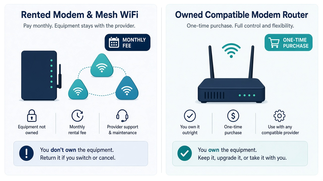Comparison of leased internet equipment and customer-owned equipment