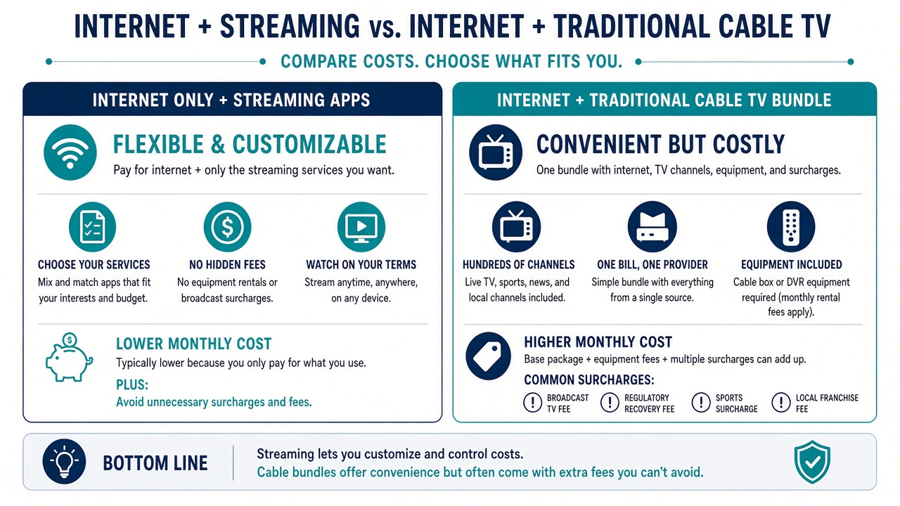 Comparison of internet with streaming apps and internet with traditional television