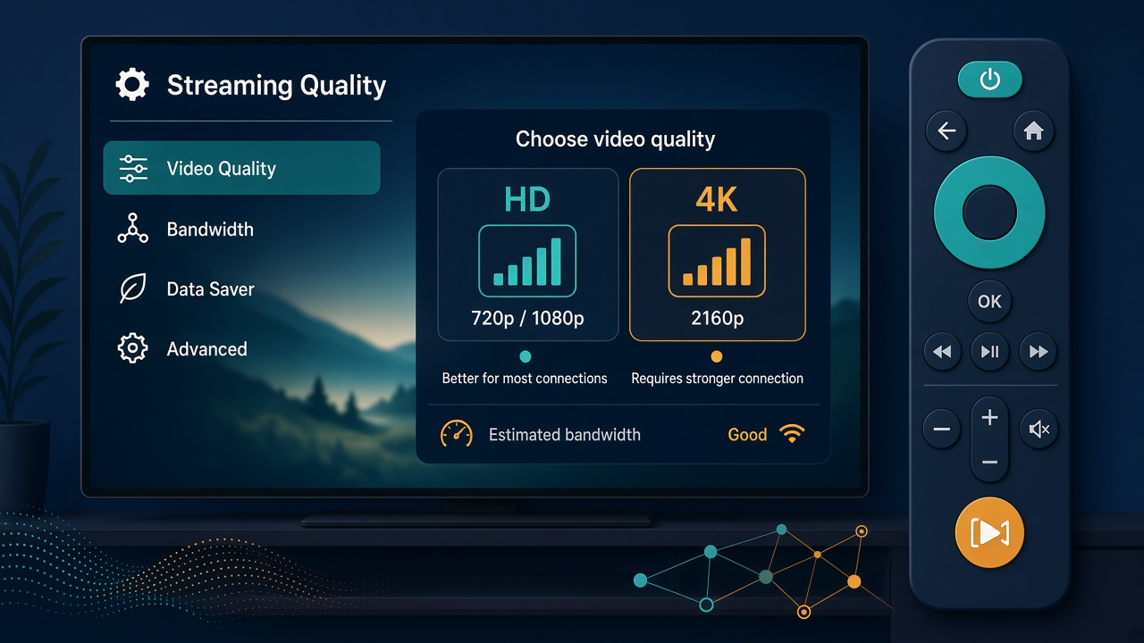 Streaming quality menu comparing Auto, HD, and 4K options
