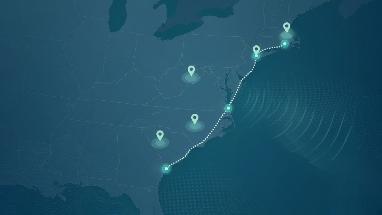 Map of the eastern United States representing Ripple Fiber’s multi-state footprint