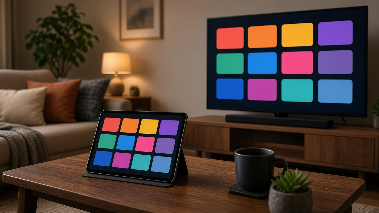 Television displaying a streaming app interface in a living room